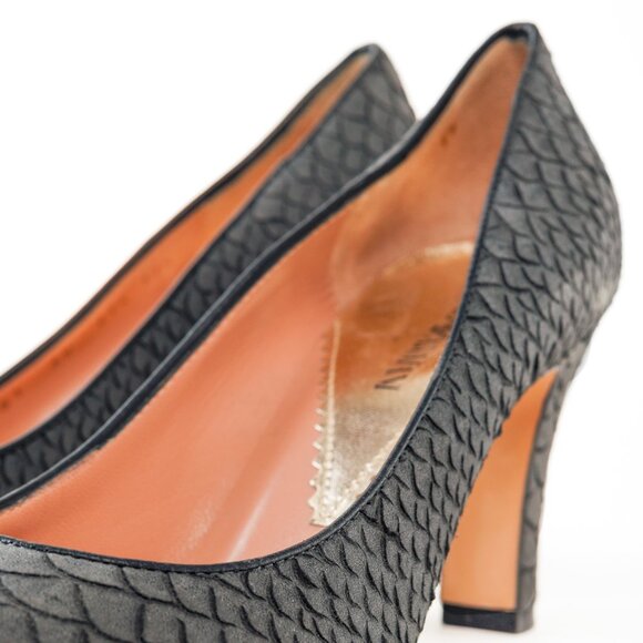 Emporio Armani Snake Stamped Grey Leather Pumps - Picture 7 of 9